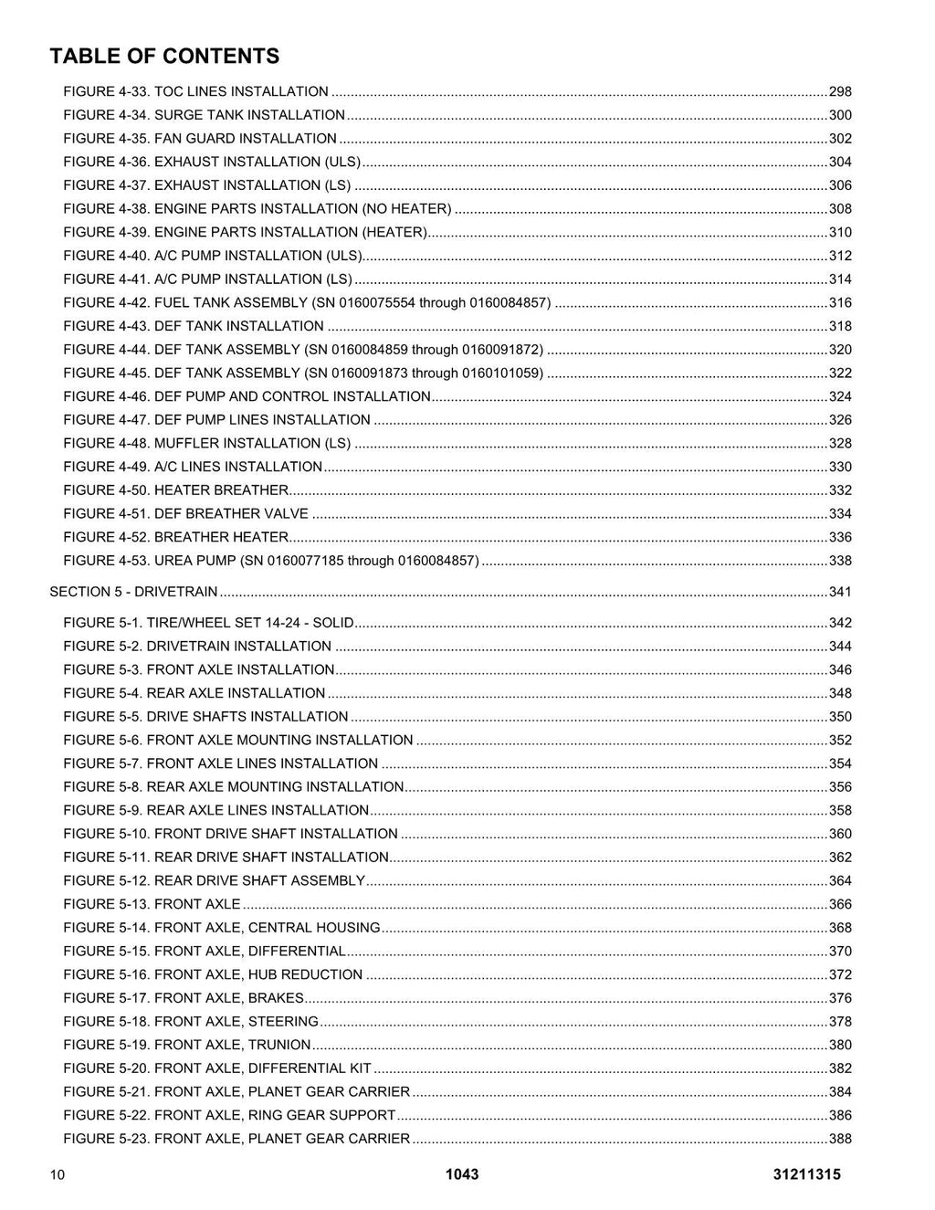 JLG 1043 Telehandler Parts Catalog Manual Prior to 0160101059