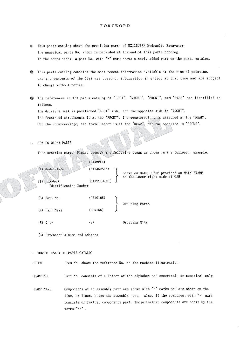 HITACHI EX135USRK Equipment Component Excavator Parts Catalog Manual