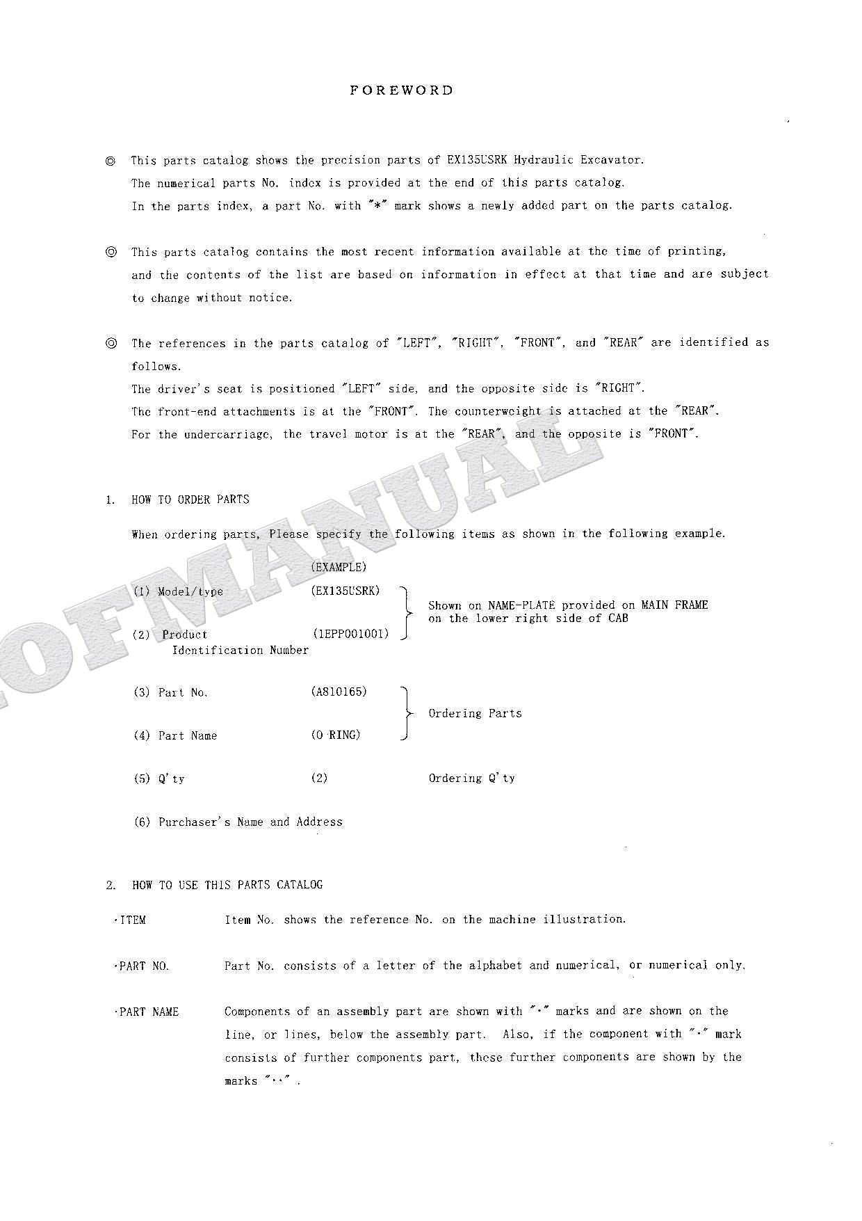 HITACHI EX135USRK Equipment Component Excavator Parts Catalog Manual