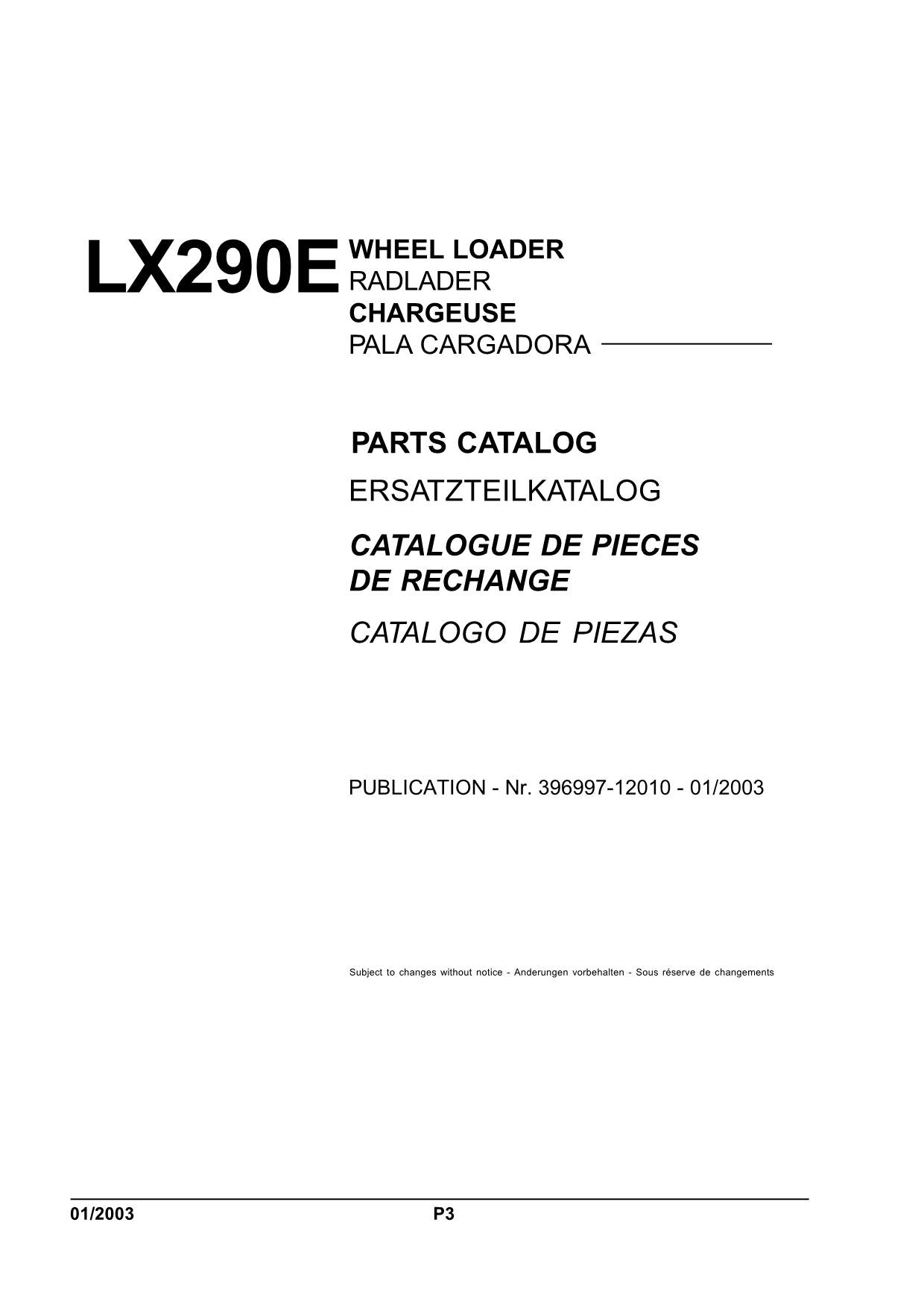 Hitachi LX290E Wheel Loader Parts Catalog Manual SN 382F1001-up
