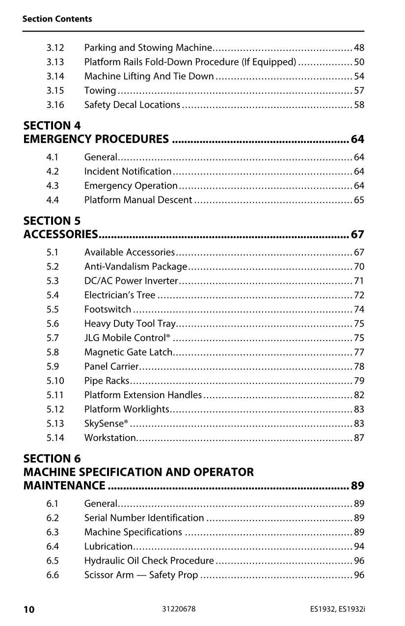 Manual del operador de mantenimiento y operación del elevador de tijera JLG ES1932 ES1932i 31220678