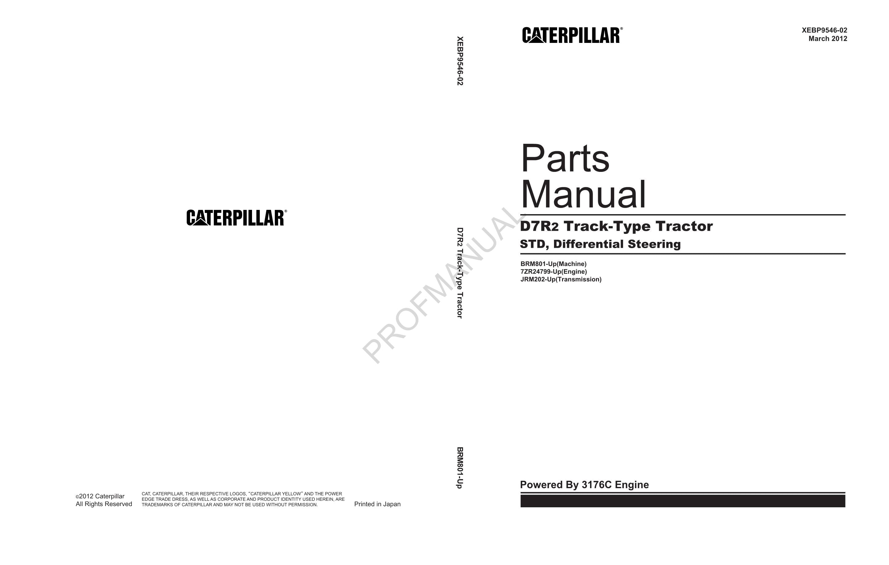 Caterpillar Cat D7R II Track Type Tractor STD Parts Catalog Manual XEBP9546