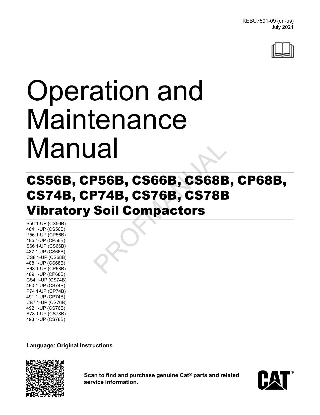Manual del operador del compactador vibratorio Caterpillar CP68B CS74B CP74B CS76B CS78B