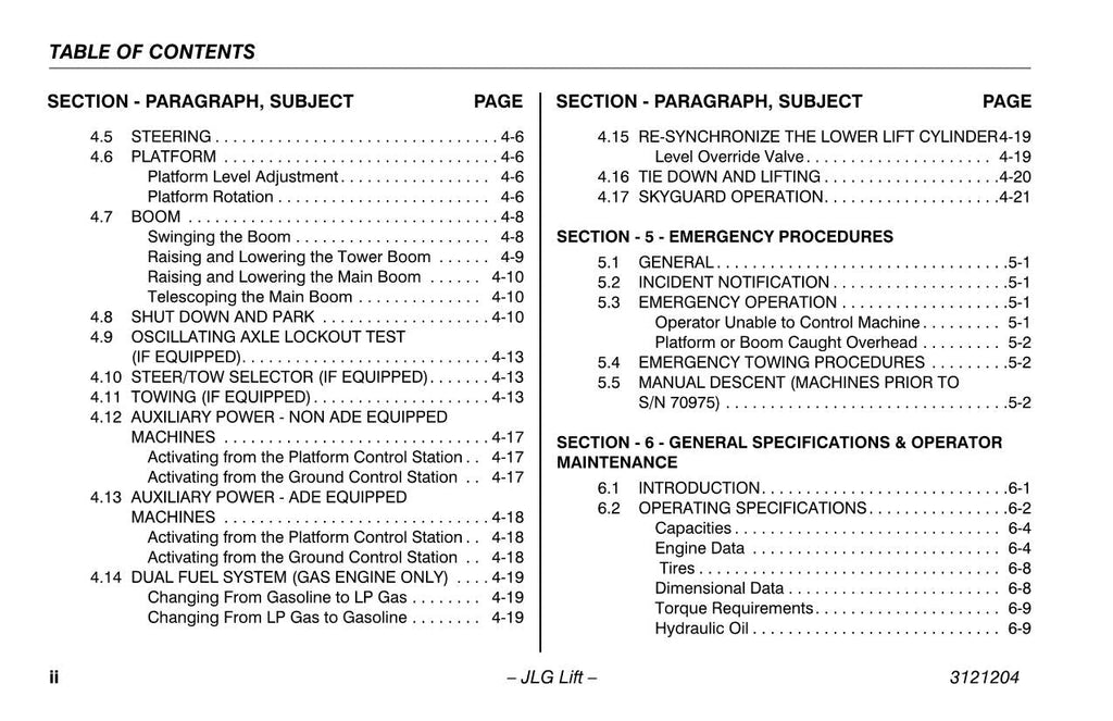 JLG 600A 600AJ Boom Lift Maintenance Operation Operators Manual 3121204