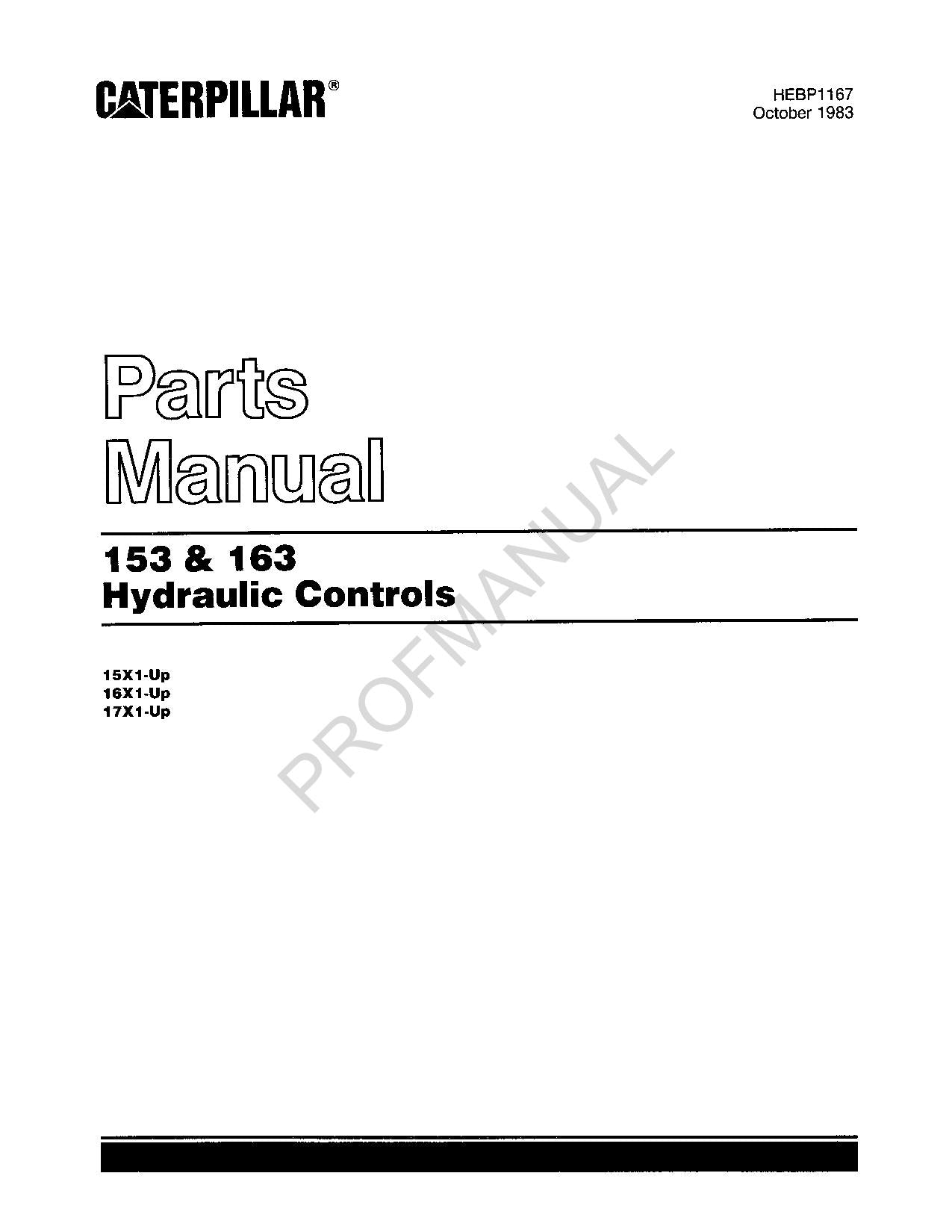 Manual del catálogo de piezas de control hidráulico Caterpillar Cat 153 163