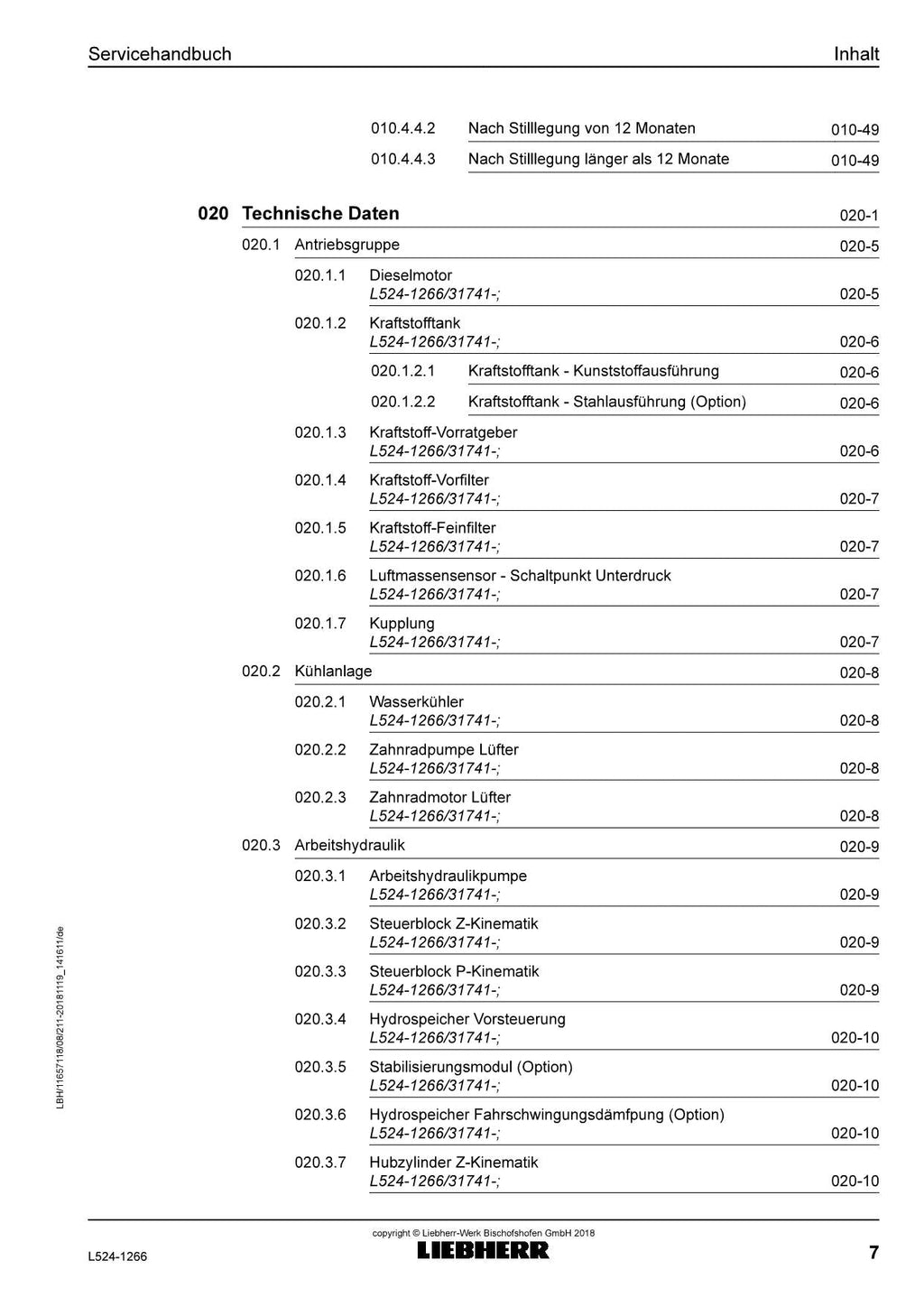 Liebherr L524 1266 Radlader Reparaturhandbuch Werkstatthandbuch
