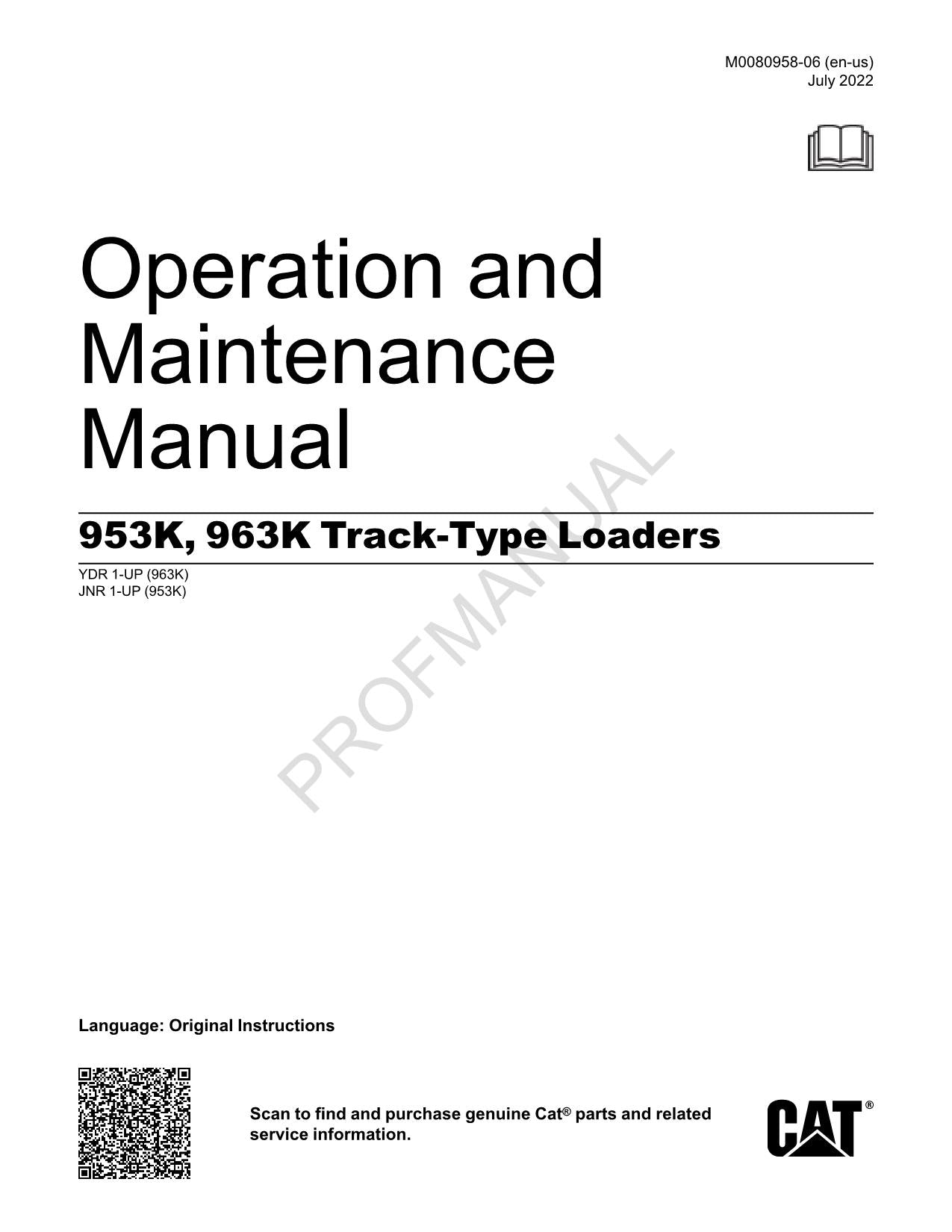 Manual de mantenimiento del operador del cargador de cadenas Caterpillar 953K 963K