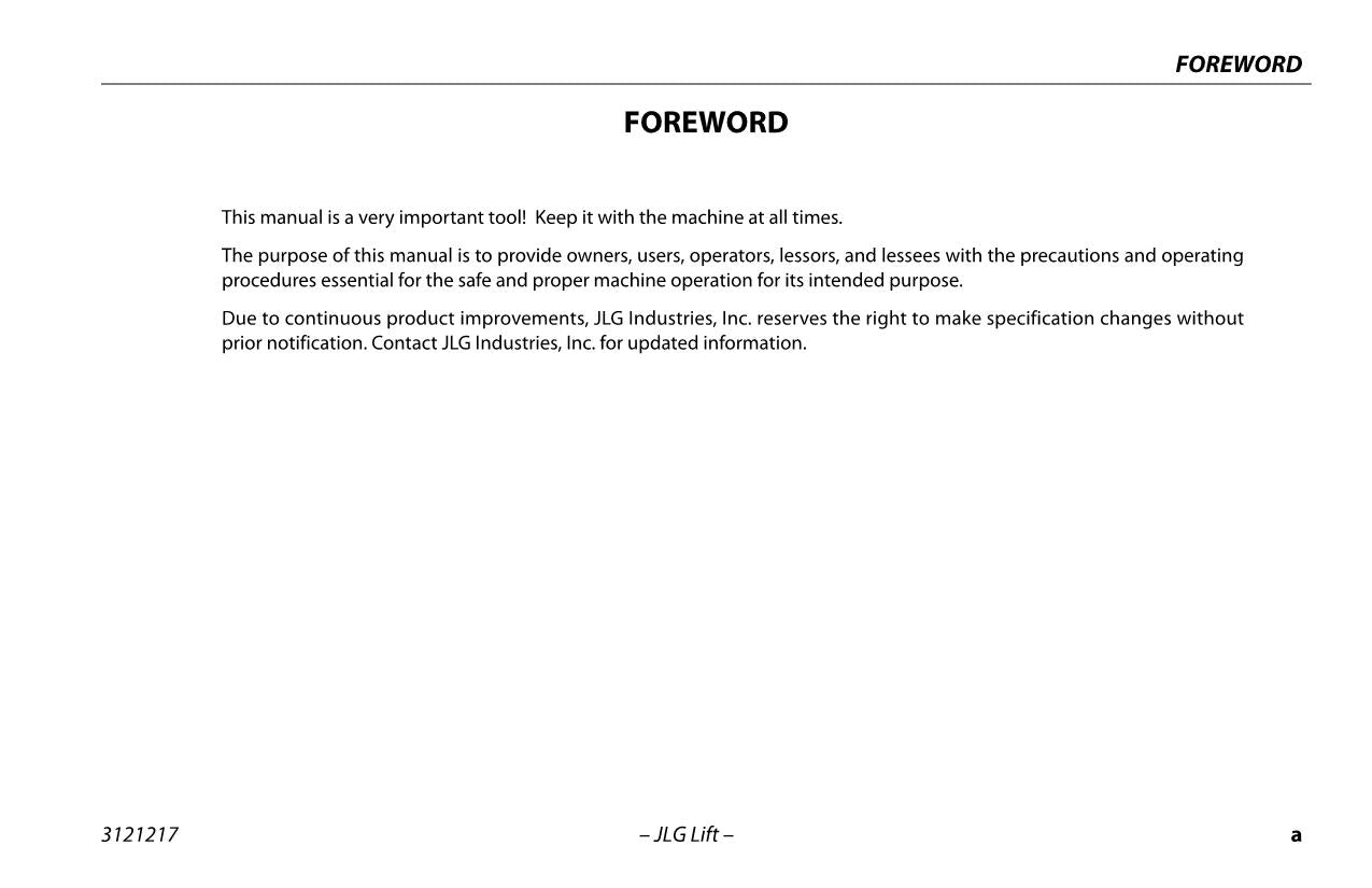 Manual del operador de plataformas elevadoras JLG E600 E600J E600JP M600 M600J M600JP 3121217