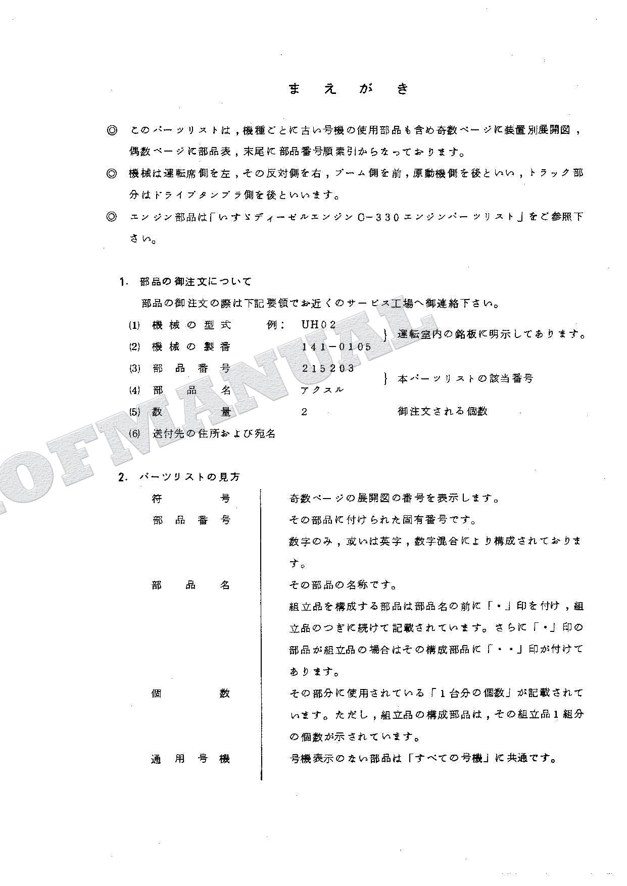 HITACHI UH02 Excavator Parts Catalog Manual