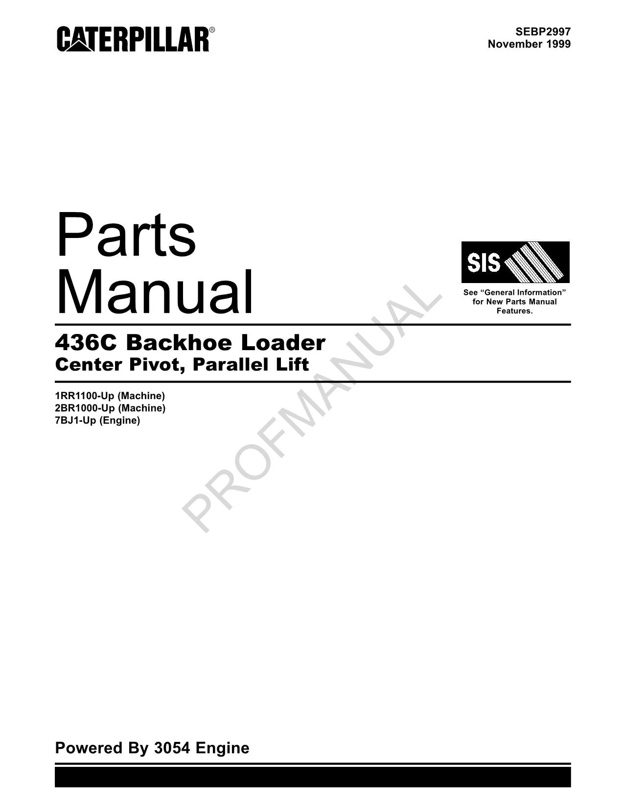 Caterpillar Cat 436C Backhoe Loader Center Pivot Parts Catalog Manual SEBP2997