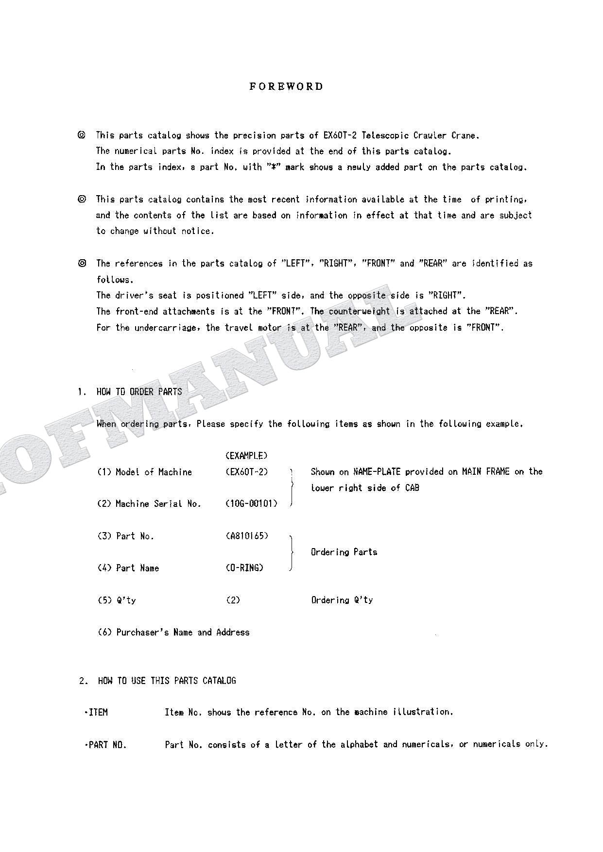 HITACHI EX60T-2 Equip Component Telescopic Crawler Crane Parts Catalog Manual