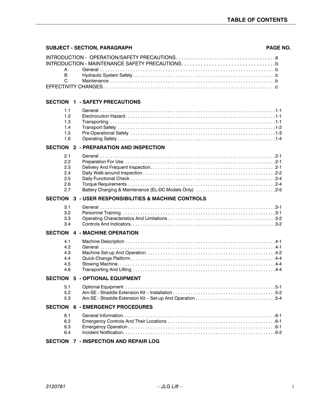 Manual del operador del mástil vertical JLG 20EL 25EL 30EL 36EL 41EL