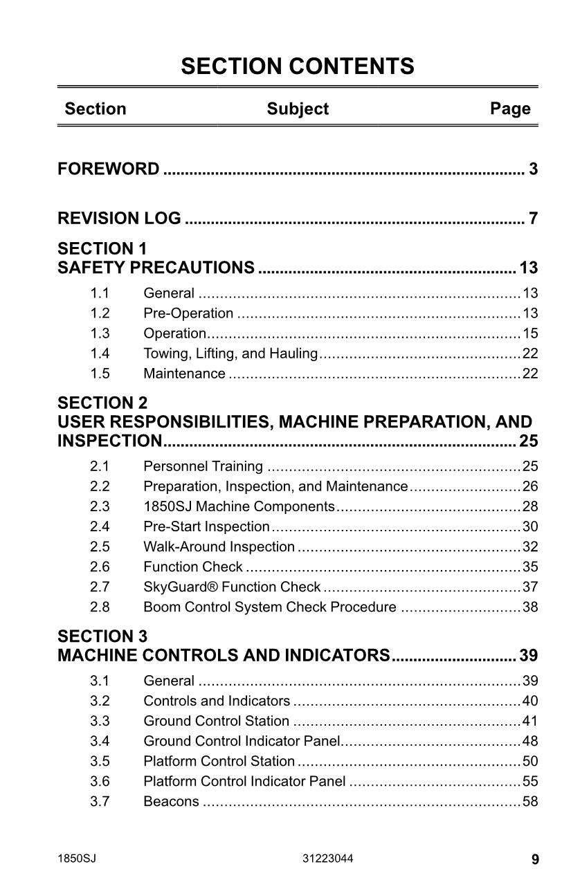 JLG 1850SJ Boom Lift Maintenance Operation Operators Manual 31223044