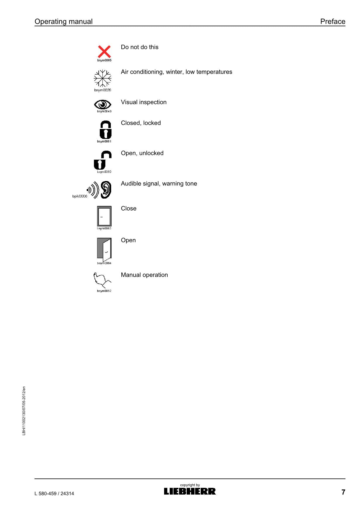 Liebherr L580-459 Wheel Loader Operators manual