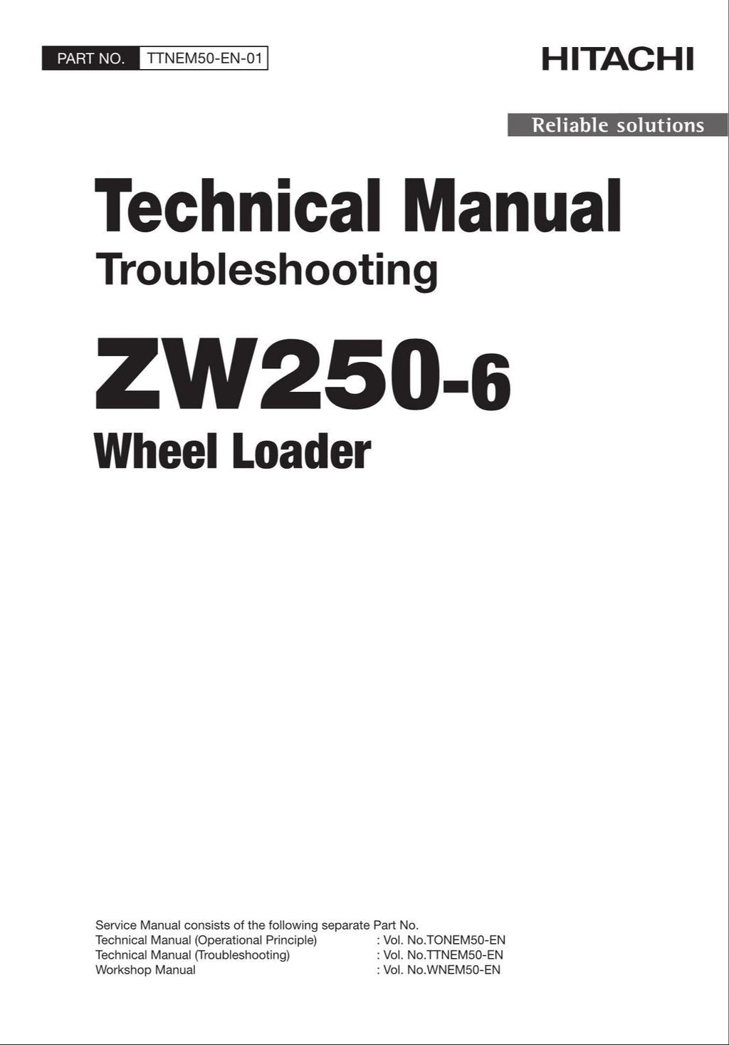 Hitachi ZW250-6 Wheel Loader Technical Manual Troubleshooting +Schematics