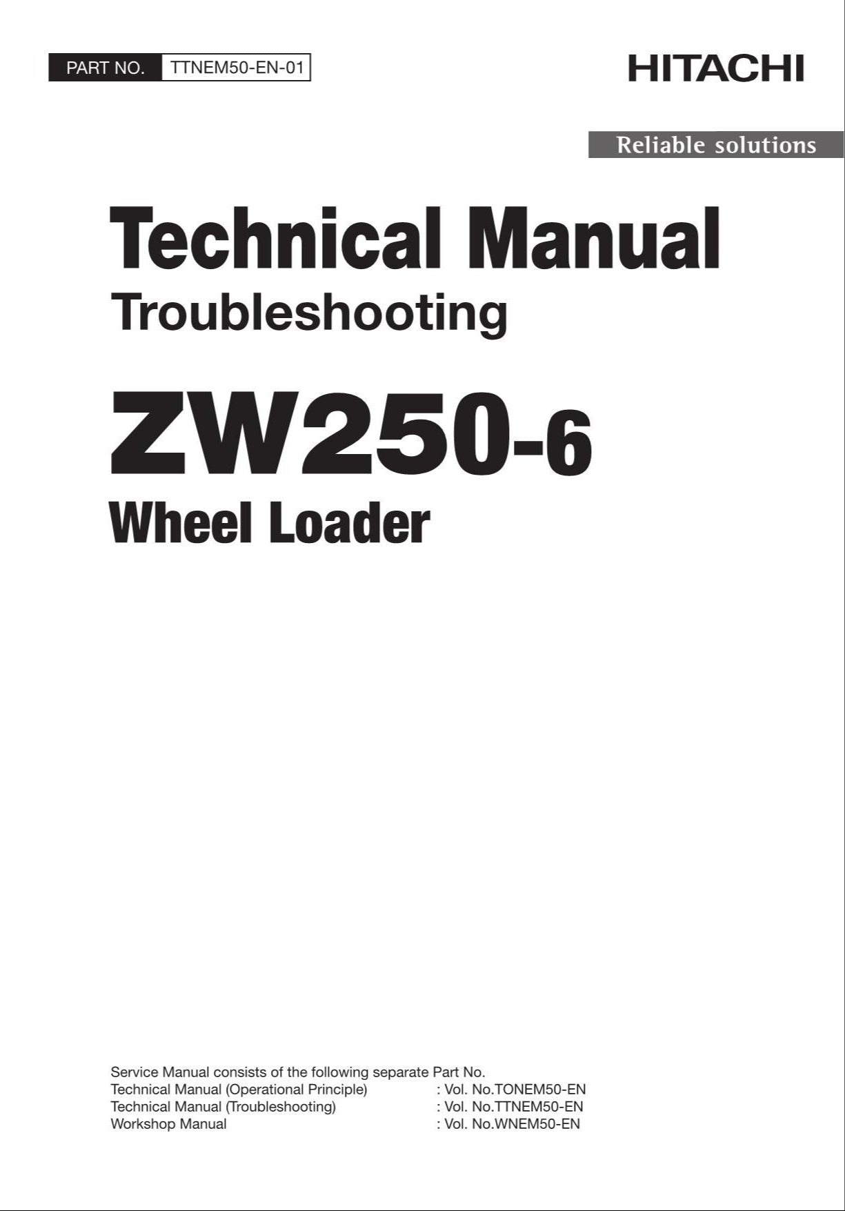 Hitachi ZW250-6 Wheel Loader Technical Manual Troubleshooting +Schematics