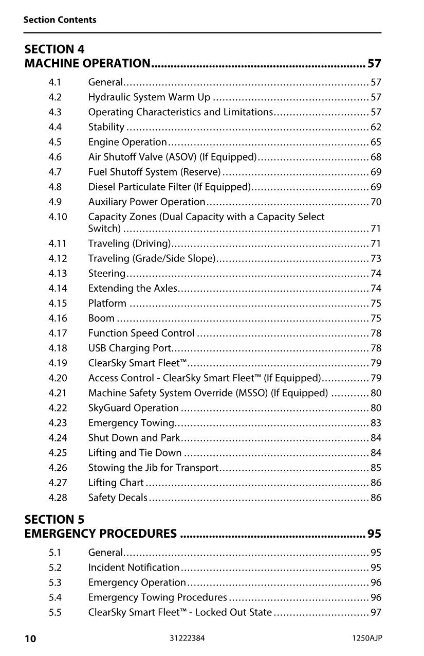 Manual del operador de mantenimiento y operación de la plataforma elevadora JLG 1250AJP 31222384