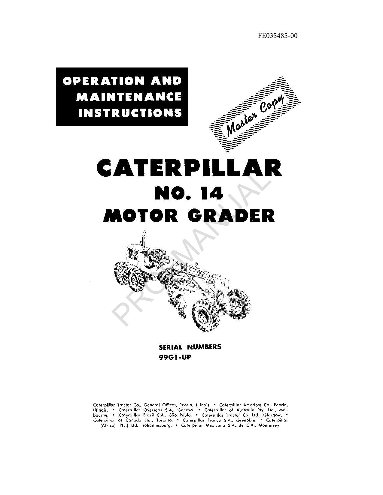 Manual de mantenimiento del operador de la motoniveladora Caterpillar 14 (99G1 en adelante)