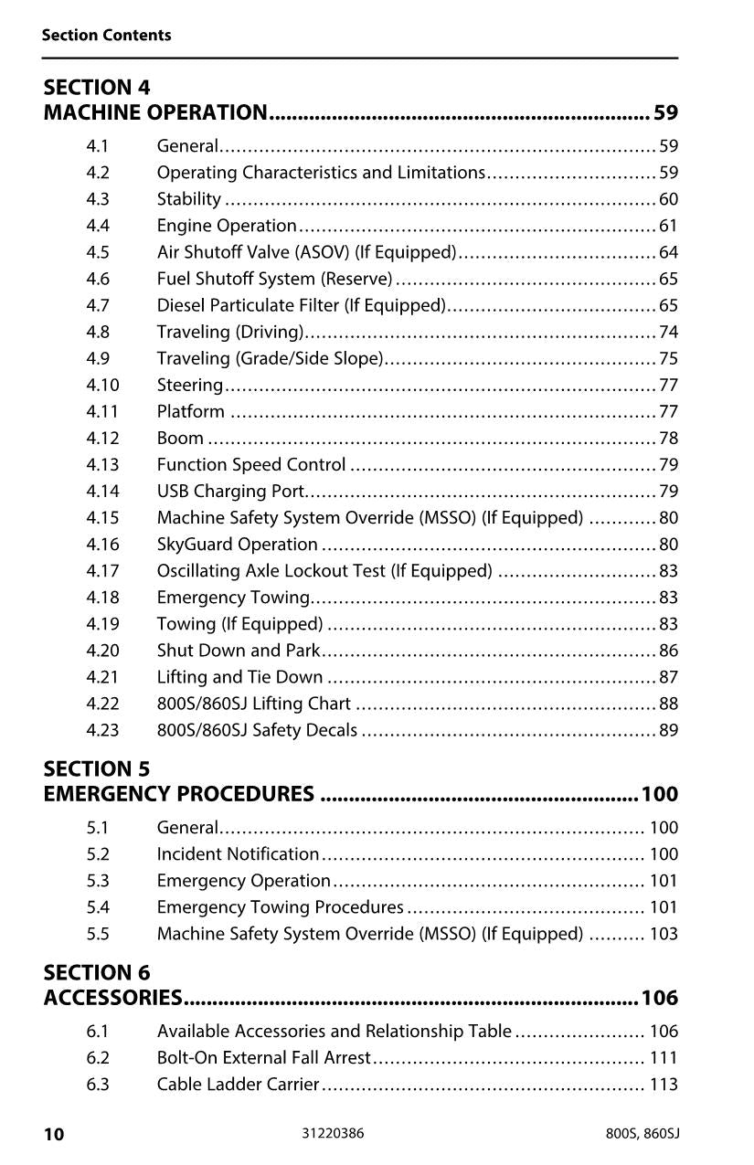 Manual del operador de mantenimiento y operación de plataformas elevadoras JLG 800S 860SJ 31220386