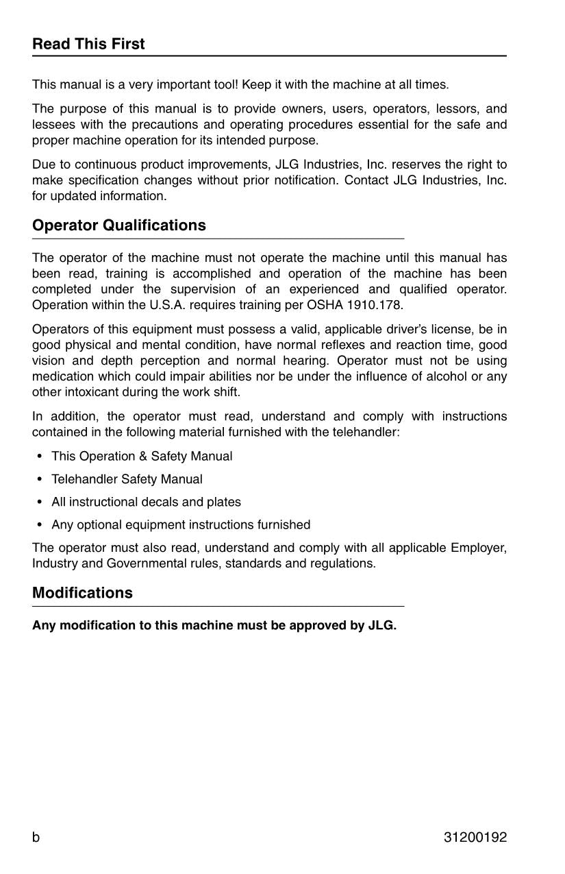 Manual del operador de mantenimiento y operación del manipulador telescópico JLG G5-19A G6-23A