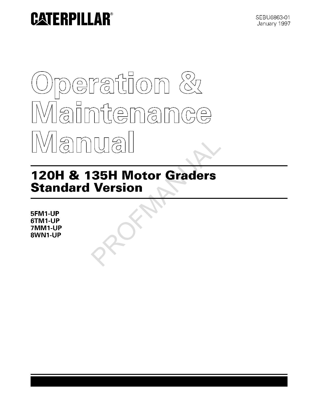 Manual de mantenimiento del operador de la versión estándar de la motoniveladora Caterpillar 120H y 135H