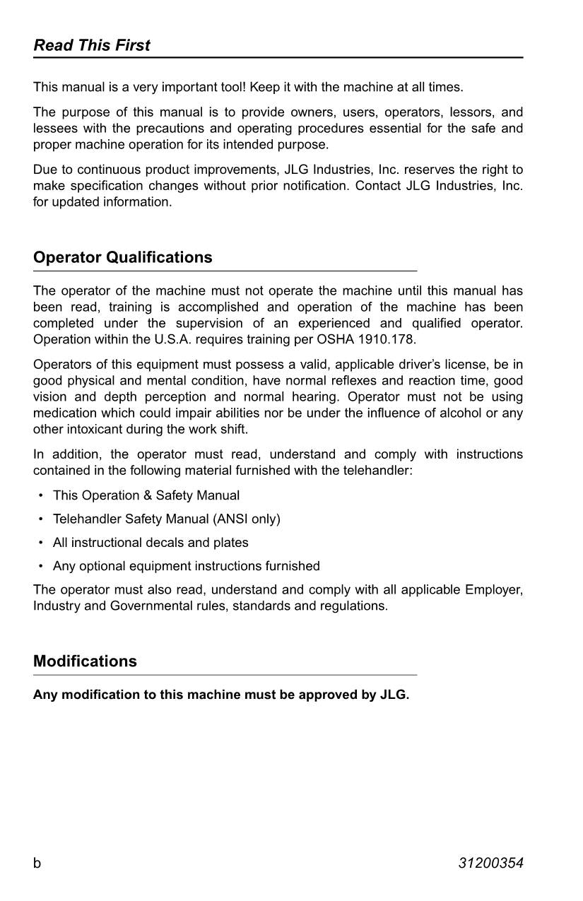 LULL 644E-42 944E-42 Telehandler Maintenance Operation Operators Manual