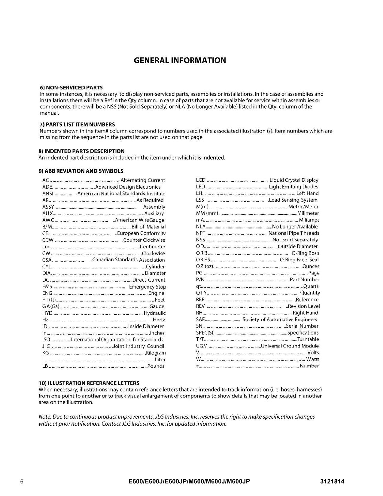 Manual del catálogo de piezas de plataformas elevadoras JLG E600 E600J E600JP M600 M600J M600JP