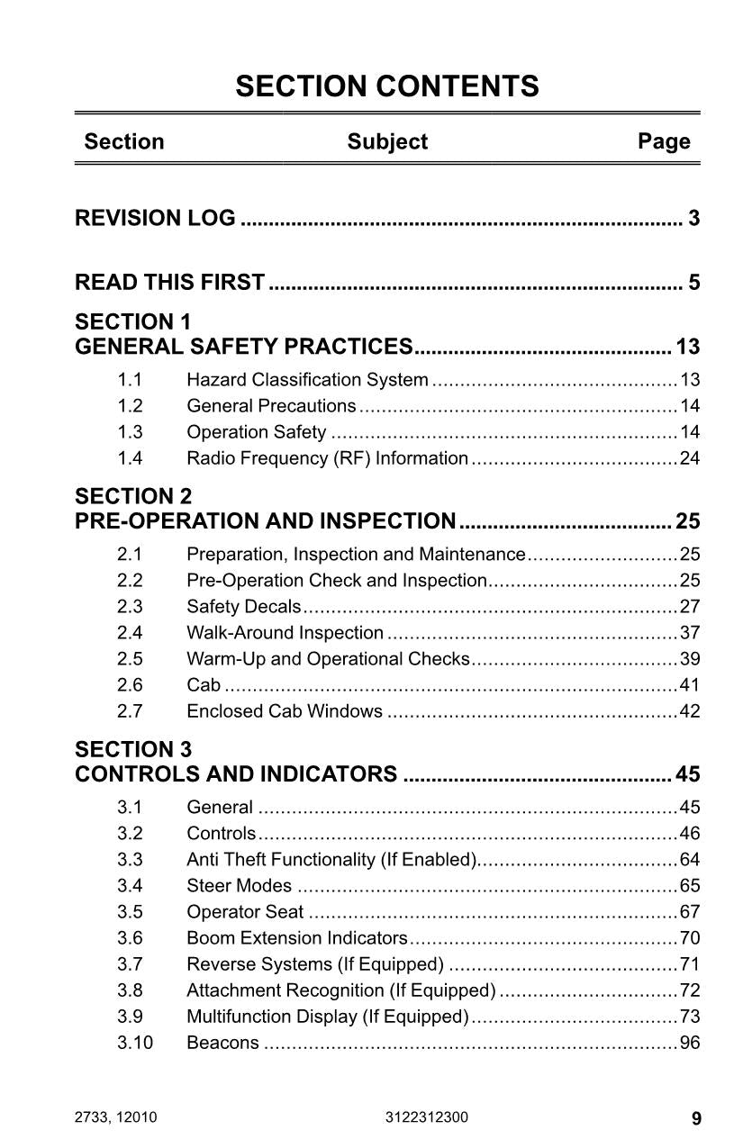 JLG 12010 2733 Telehandler Maintenance Operation Operators Manual 3122312300