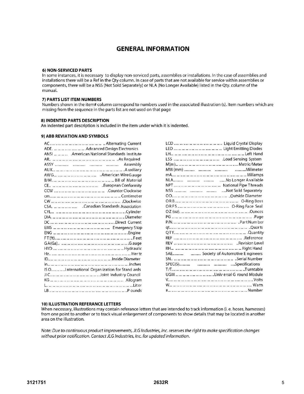 JLG 2632R Scissor Lift Parts Catalog Manual