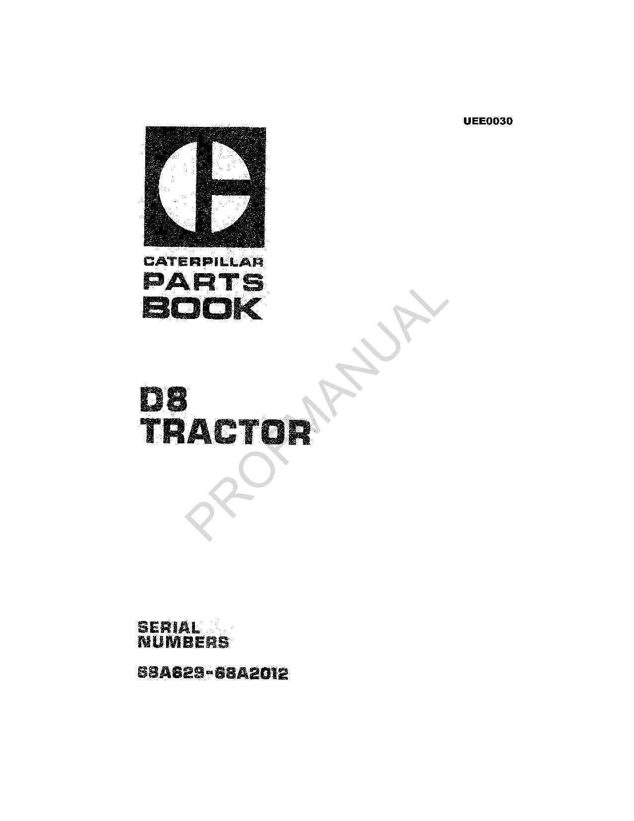 Caterpillar Cat D8 Tractor Parts Catalog Manual UEE0030S