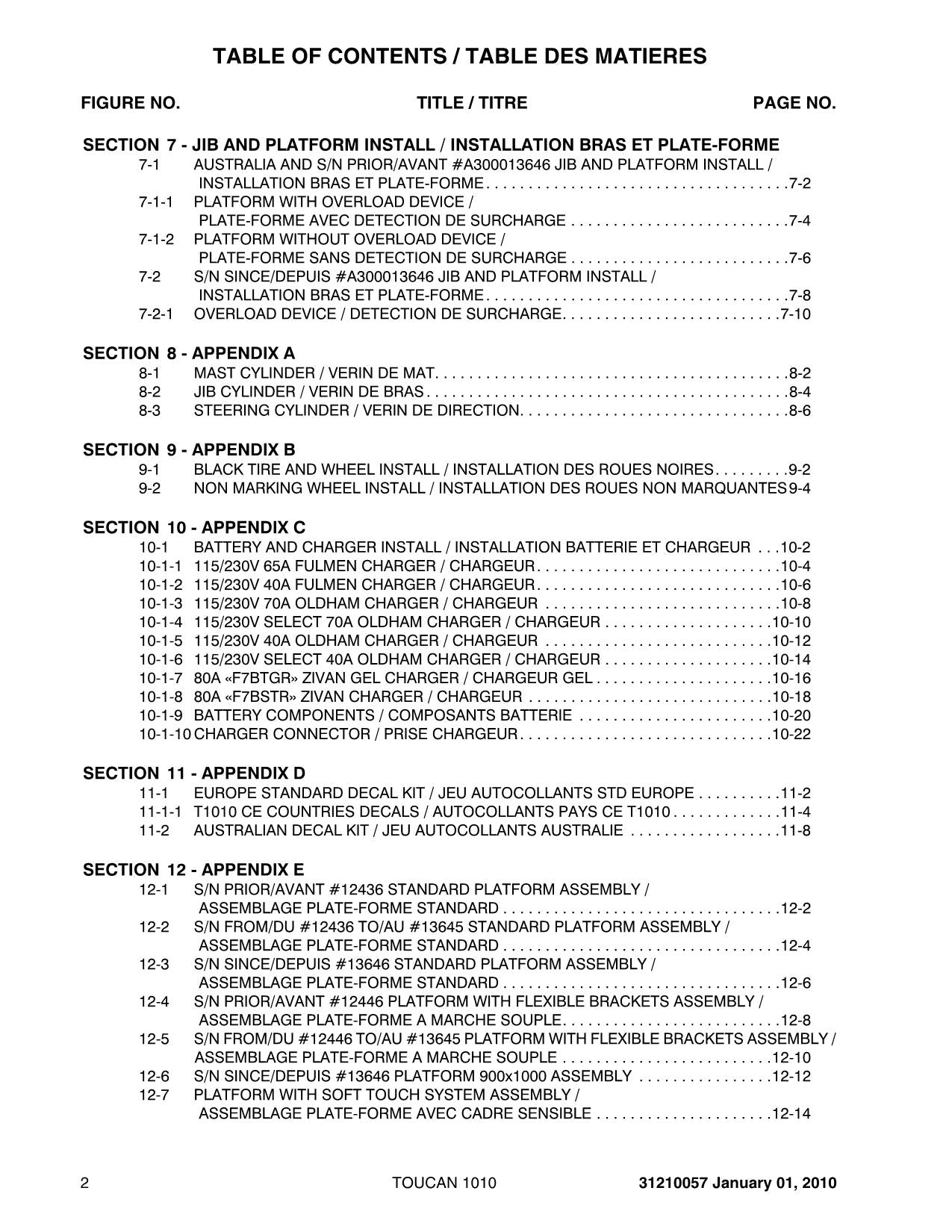 TOUCAN 1010 Vertical Lift Parts Catalog Manual Multi language
