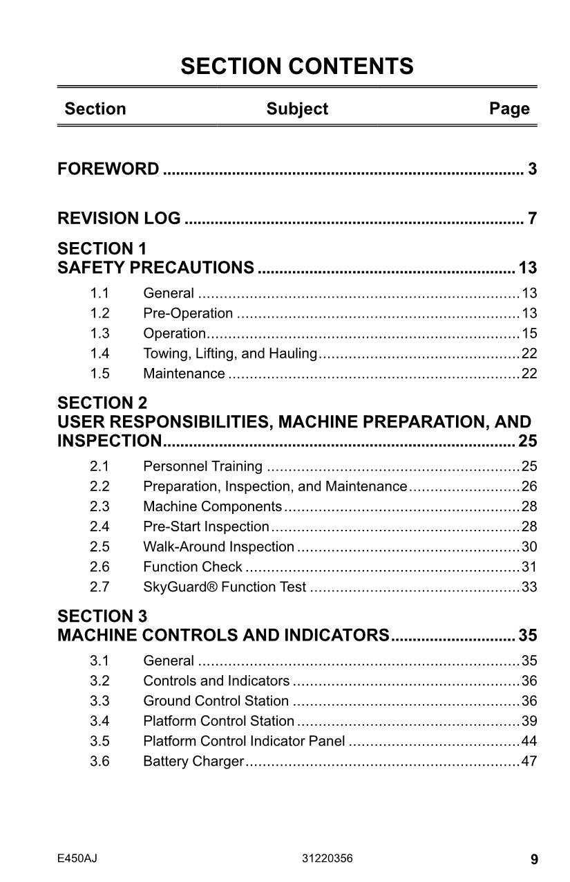 JLG E450AJ Boom Lift Maintenance Operation Operators Manual 31220356