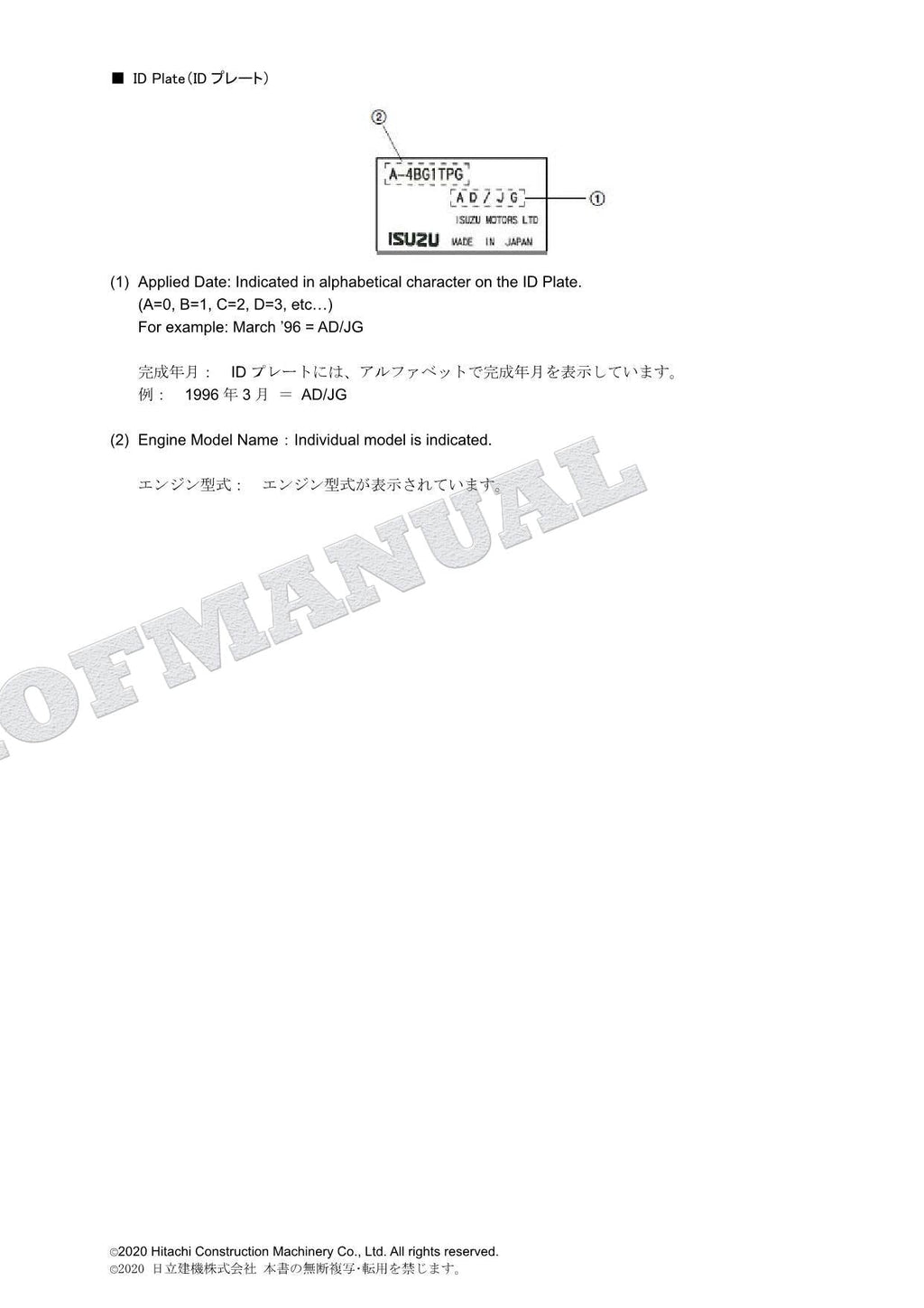 HITACHI ZX110 ZX125US ZX135UR ZX110MF-5G Ser ISUZU Engine Parts Catalog Manual