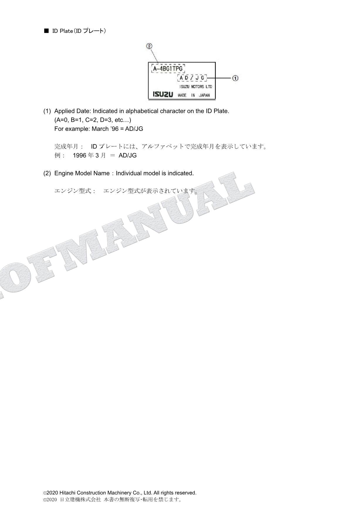 HITACHI ZAXIS ZX180W ISUZU 4BG1-TCG05 Engine Parts Catalog Manual