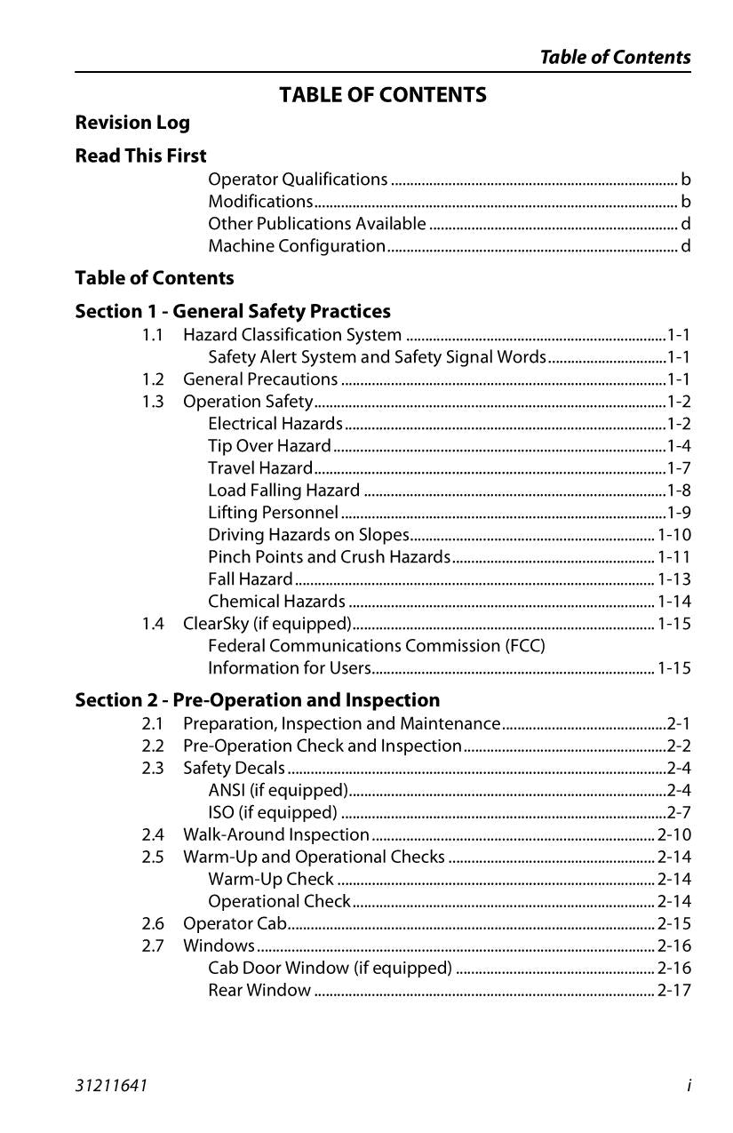Manual del operador de mantenimiento y operación del manipulador telescópico JLG G5-18A 31211641