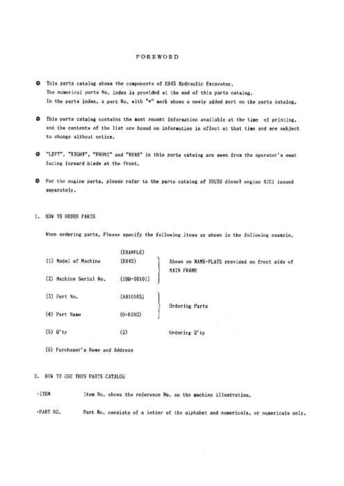 Manual del catálogo de piezas de la excavadora Hitachi EX45