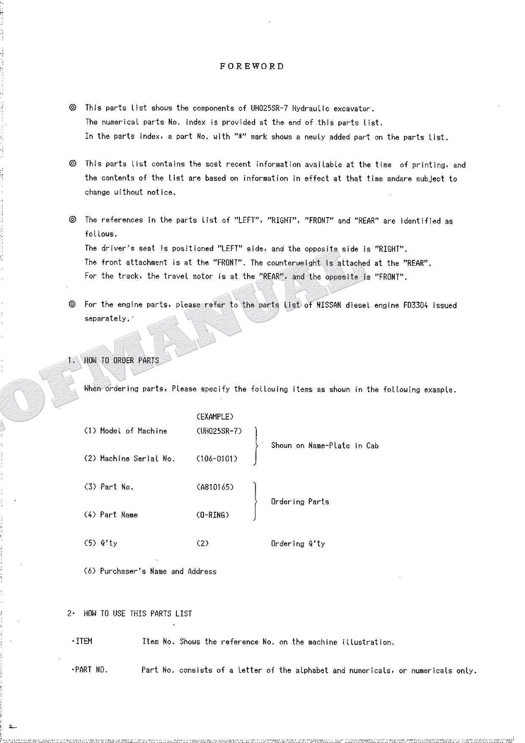 HITACHI UH025SR-7 Excavator Parts Catalog Manual SN 0101-