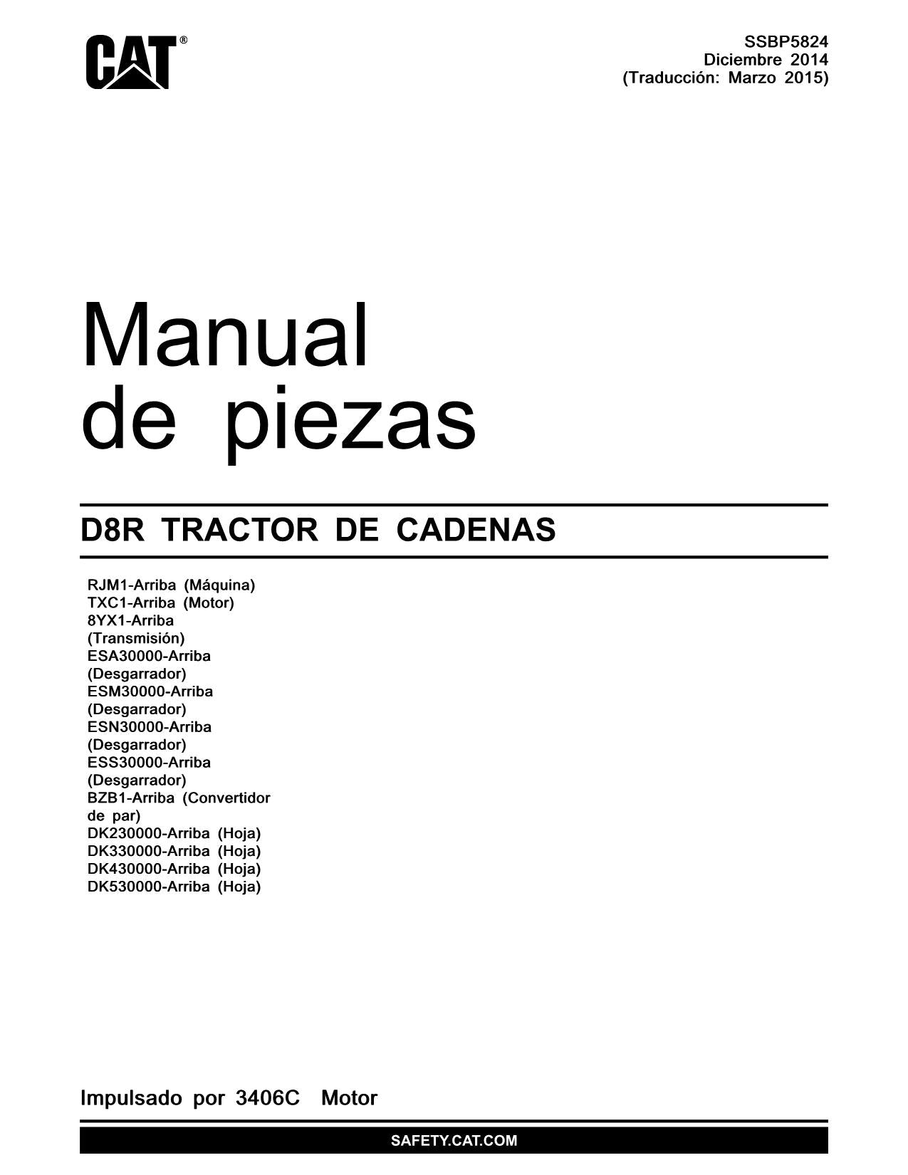 Caterpillar D8R Tractor de Cadenas Manual de piezas SSBP5824 Español