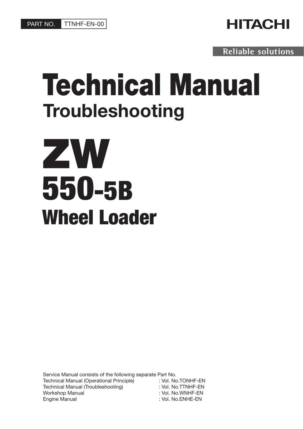 Hitachi ZW550-5B Wheel Loader Technical Manual Troubleshooting +Schematics