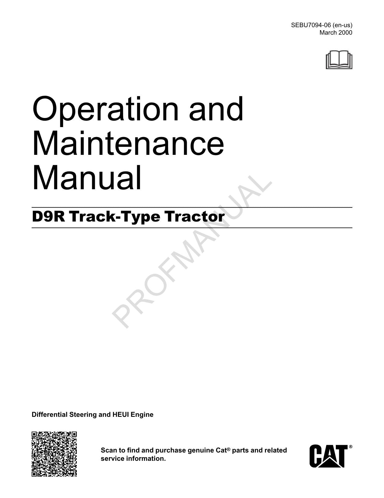 Manual de mantenimiento del operador del tractor de cadenas Caterpillar D9R serie 7TL852-Up 99C1-UP