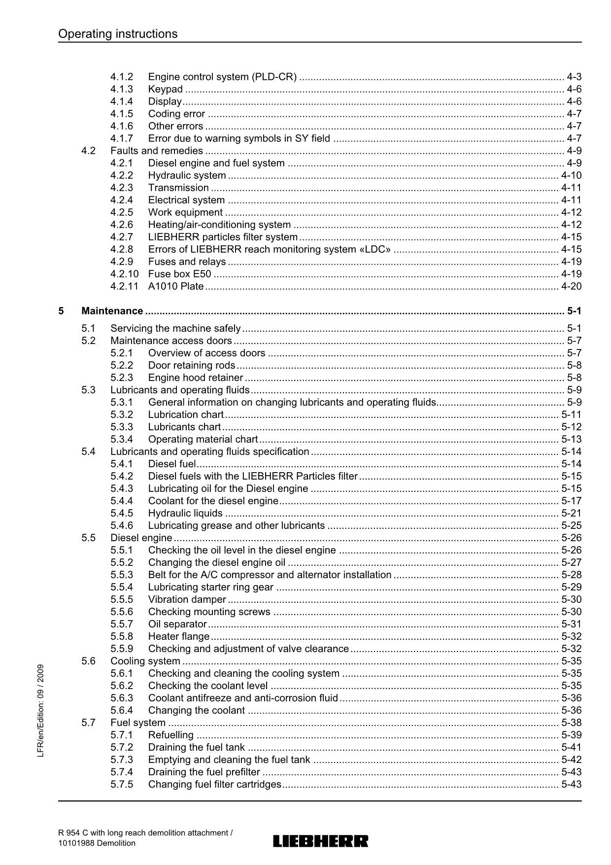 Liebherr R954 C Demolition Excavator Operators manual serial 23166
