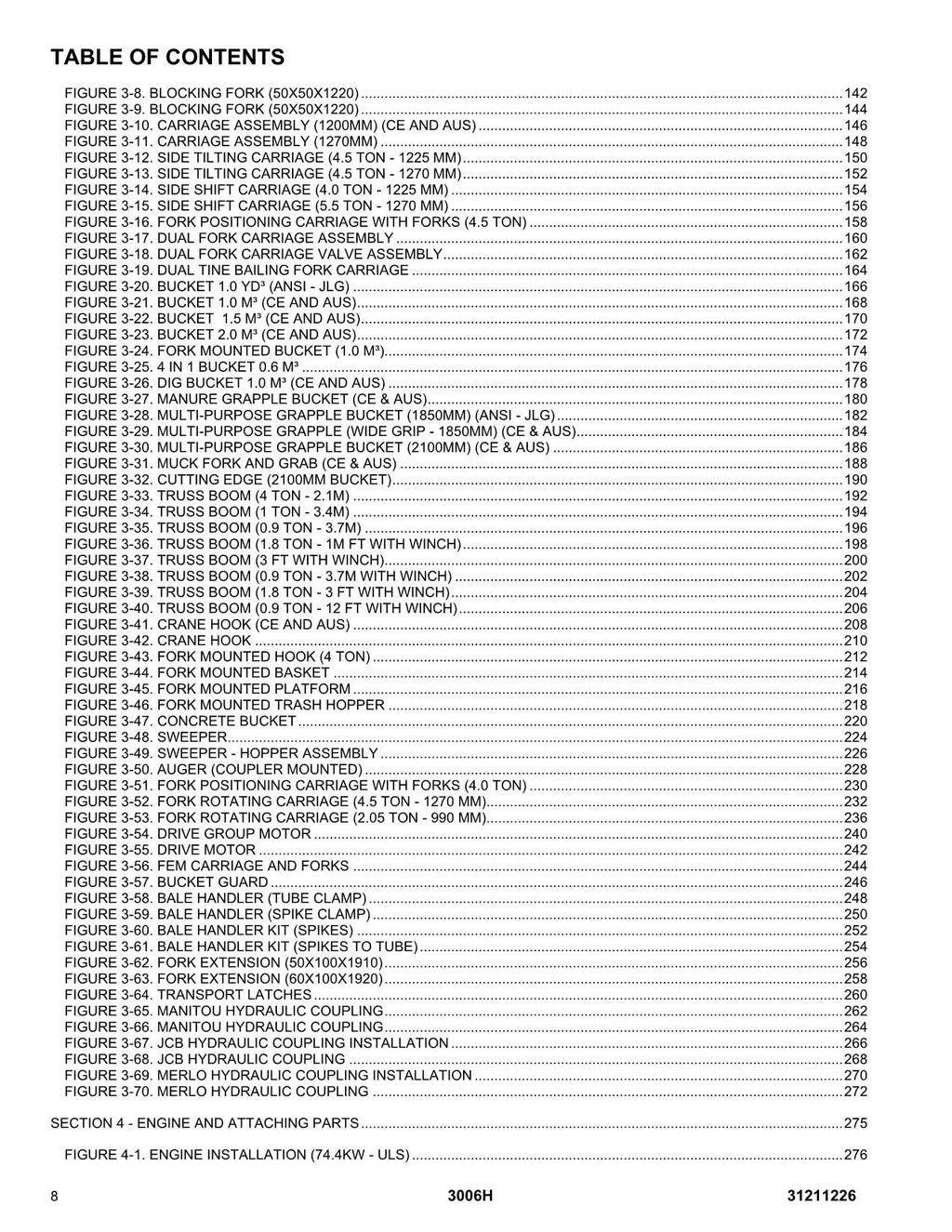 JLG 30.6 3006H Telehandler Parts Catalog Manual