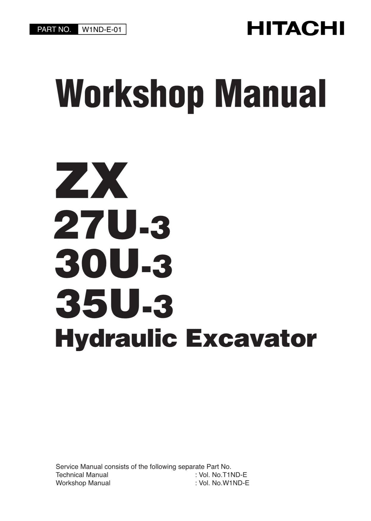 Manual de reparación y servicio del taller de excavadoras Hitachi ZX27U-3 ZX30U-3 ZX35U-3