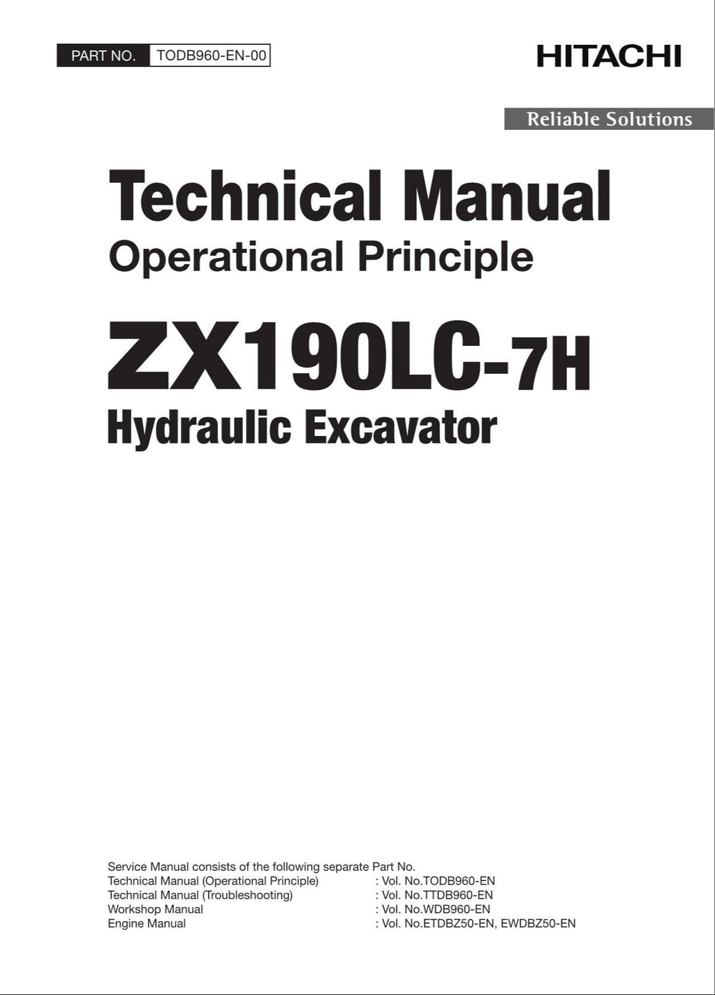 HITACHI ZAXIS ZX190LC-7H Excavator Operational Principle Technical Manual