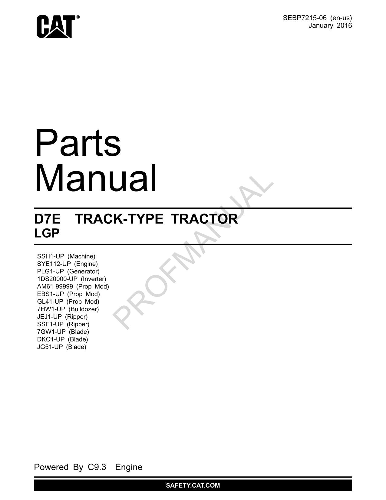 Caterpillar Cat D7E LGP TRACK TYPE TRACTOR Parts Catalog Manual SEBP7215