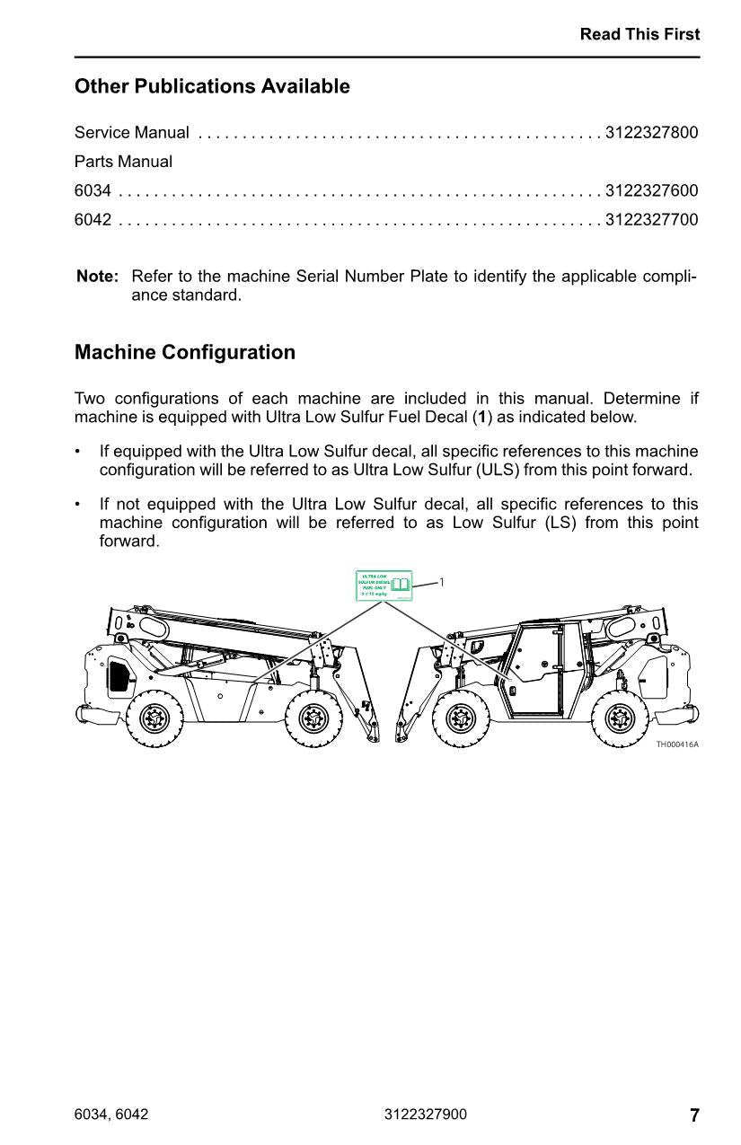 SKYTRAK 6034 6042 Telehandler Maintenance Operation Operators Manual 3122327900