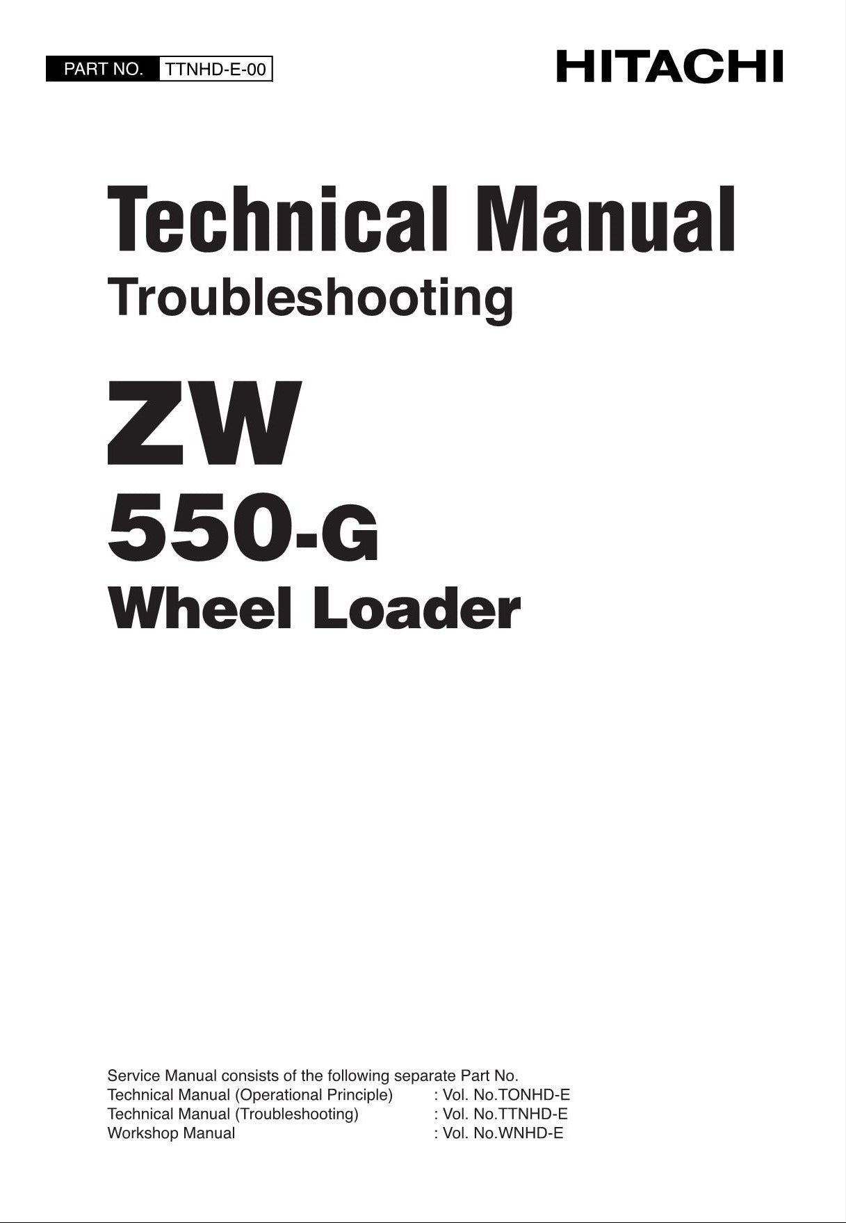 Hitachi ZW550-G Wheel Loader Technical Manual Troubleshooting +Schematics