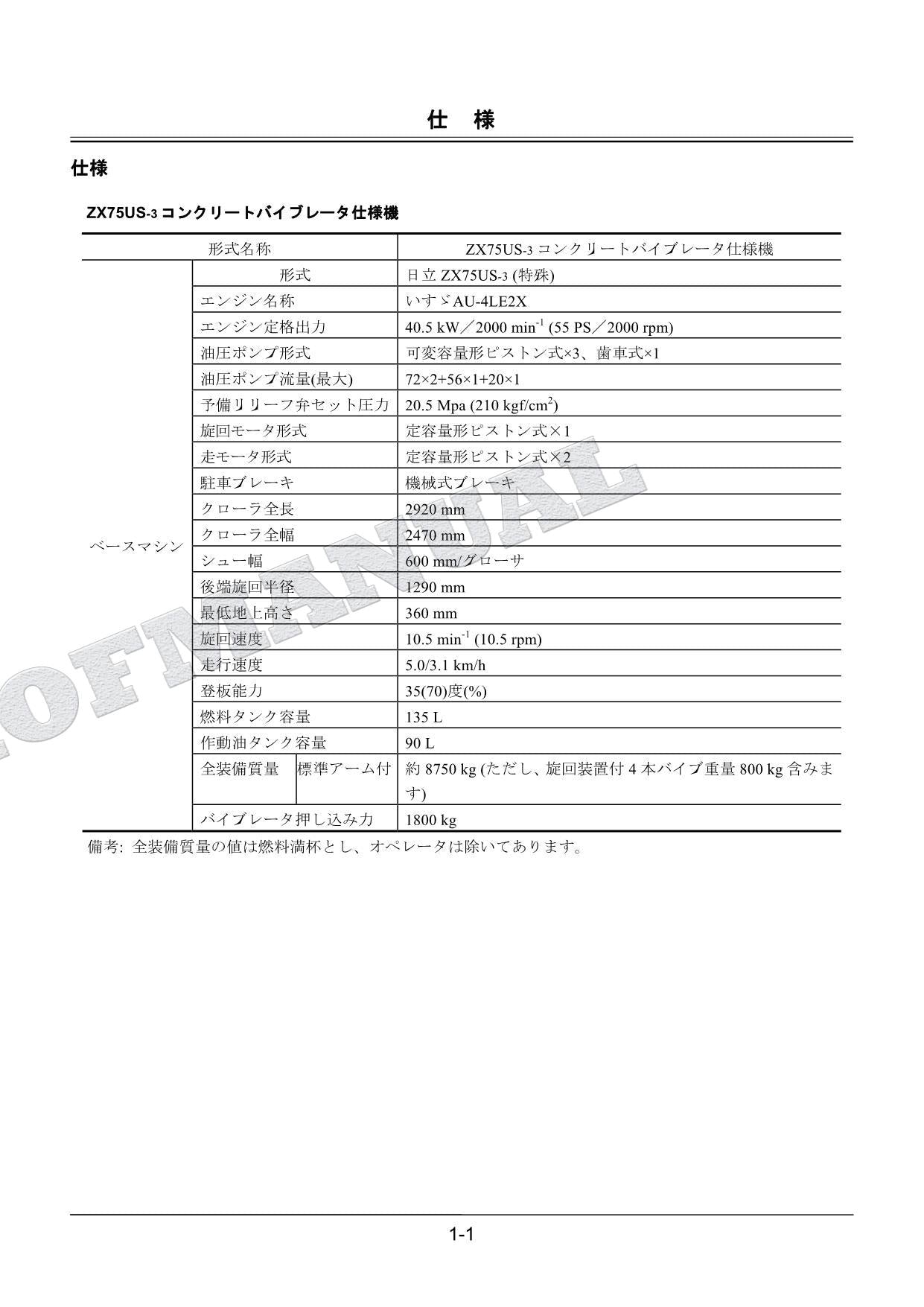 HITACHI ZAXIS ZX75US-3 Concrete Vibrator Excavator Parts Catalog Manual