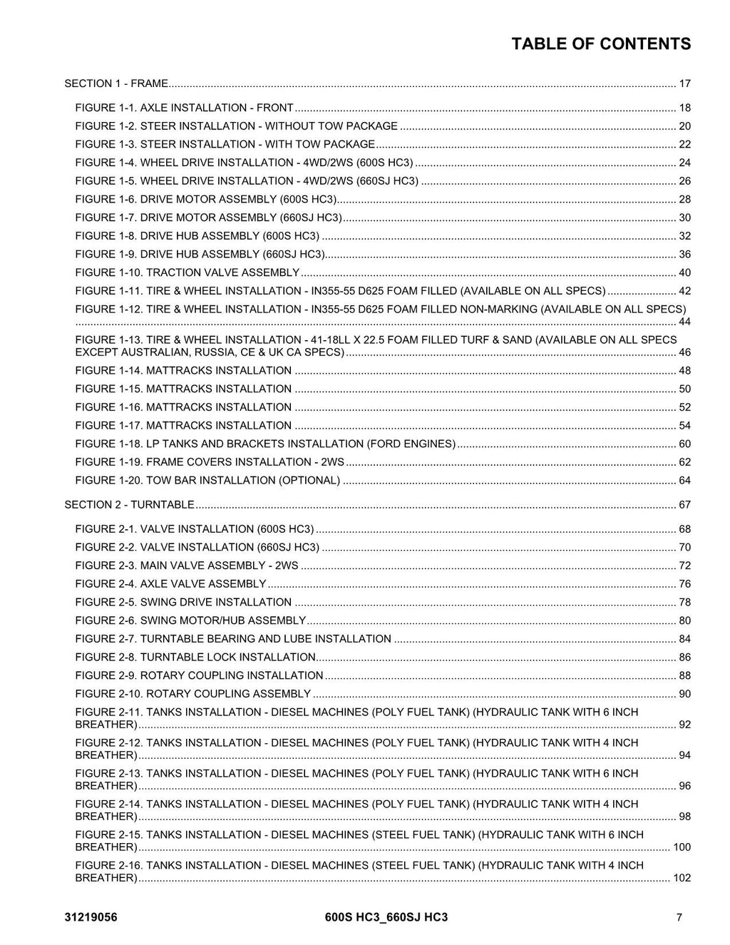 JLG 600S HC3 660SJ HC3 Boom Lift  Parts Catalog Manual 31219056