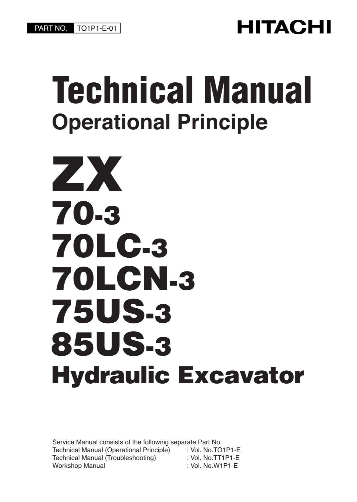 HITACHI ZX70-3 ZX70LC-3 ZX70LCN-3 Excavator Operation Principle Technical Manual